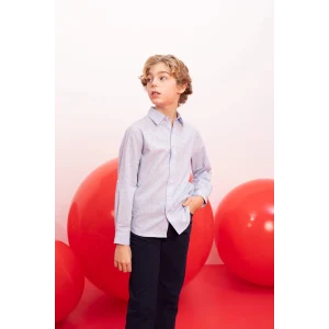 Defacto B8744 Mavi Erkek Çocuk 23 Nisan Çocuk Bayramı Polo Yaka Poplin Uzun Kollu Gömlek