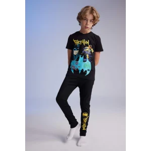 Defacto B5575 Siyah Erkek Çocuk Batman Pijama Takımı Kısa Kollu Üst Beli Lastikli Uzun Alt