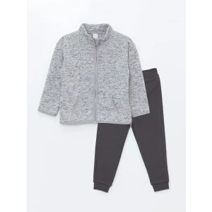 LCW baby GRİ Dik Yaka Erkek Bebek Hırka ve Pantolon 2li Takım