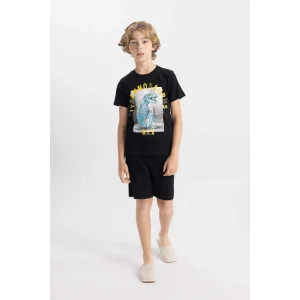 Defacto C5499 Siyah Erkek Çocuk Baskılı Pijama Takımı Kısa Kollu Üst Şort