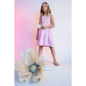 Defacto B4476 Mor Kız Çocuk Poplin Askılı Elbise