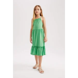 Defacto B4466 Yeşil Kız Çocuk Askılı Elbise
