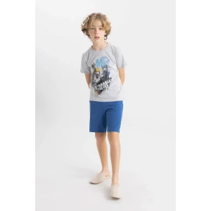 Defacto C5505 Gri Erkek Çocuk Marvel Pijama Takımı Kısa Kollu Üst Şort