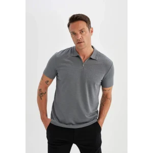 Defacto C5586 Gri New Regular Fit Fermuarlı Kısa Kollu Polo Basic Tişört