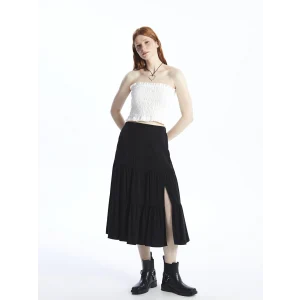 XSIDE SİYAH Kadın Beli Lastikli Düz Etek