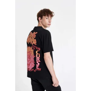 Defacto C4090 Siyah Oversize Geniş Kalıp Bisiklet Yaka Sırt Baskılı Kısa Kollu Tişört