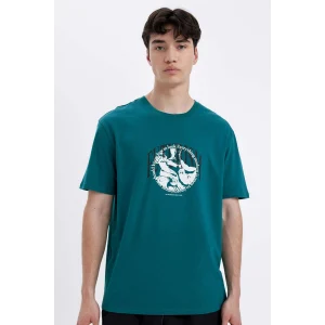 Defacto C5648 Yeşil Regular Fit Bisiklet Yaka Baskılı Kısa Kollu Tişört