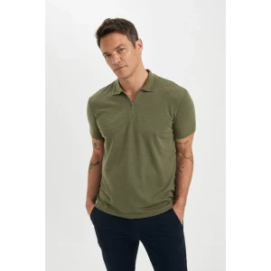 Defacto C5586 Haki New Regular Fit Fermuarlı Kısa Kollu Basic Düz Polo Tişört