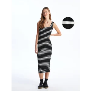 LCW Vision SİYAH U Yaka Çizgili Kadın Elbise