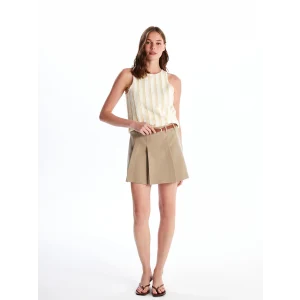 LCW Vision KAHVERENGİ Dar Fit Kadın Pileli Etek