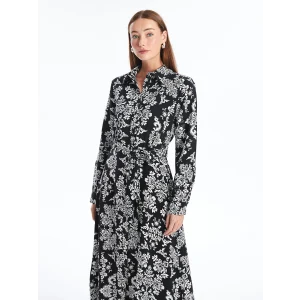 LCWAIKIKI Classic SİYAH Çiçekli Uzun Kollu Kadın Gömlek Elbise