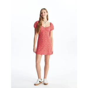 XSIDE KIRMIZI Kayık Yaka Desenli Kısa Kollu Kadın Elbise