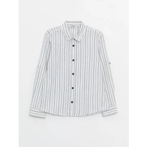 LCW Kids YEŞİL Çizgili Uzun Kollu Erkek Çocuk Gömlek