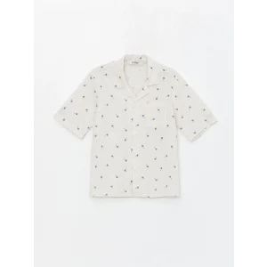 LCW Kids EKRU Desenli Keten Karışımlı Erkek Çocuk Gömlek