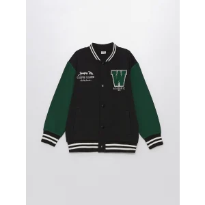 LCW Kids SİYAH Baskılı Erkek Çocuk Kalın Kolej Ceket