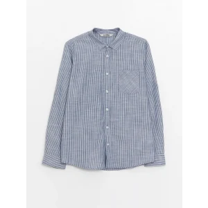 LCW Kids LACİVERT Çizgili Uzun Kollu Erkek Çocuk Gömlek