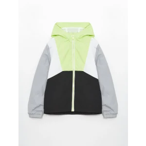 LCW Kids YEŞİL Kapüşonlu Renk Bloklu Erkek Çocuk Yağmurluk