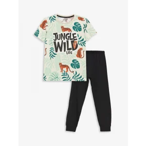 LCW Kids BEJ Bisiklet Yaka Baskılı Kısa Kollu Erkek Çocuk Pijama Takımı