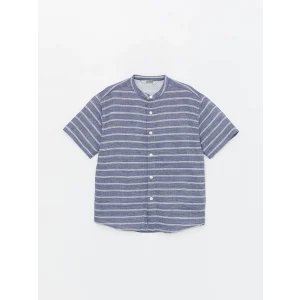 LCW Kids MAVİ Hakim Yaka Keten Karışımlı Erkek Çocuk Gömlek