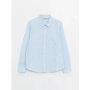 LCW Kids MAVİ Çizgili Keten Karışımlı Erkek Çocuk Gömlek