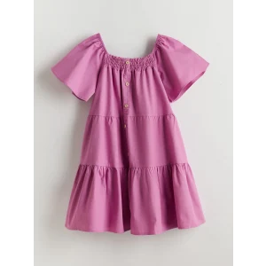 LCW Kids PEMBE Kare Yaka Kız Çocuk Elbise