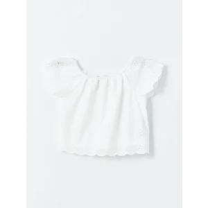 LCW Kids BEYAZ Bisiklet Yaka Kendinden Desenli Kısa Kollu Kız Çocuk Bluz