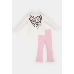 Defacto E5467 Beyaz Kız Bebek 2li Takım Leopar Desenli Uzun Kollu Tişört Beli Lastikli Tayt