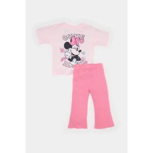 Defacto E4849 Pembe Kız Bebek Disney Mickey & Minnie 2li Takım Kısa Kollu Tişört Fitilli Kaşkorse Esnek Belli Tayt
