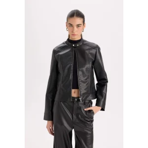 Defacto Y7156 Siyah Regular Fit Fermuarlı Suni Deri Mont