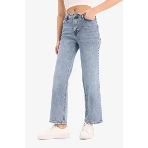 Defacto D8155 Mavi Comfort Straight Yüksek Bel Bilek Boy Jean Yıkamalı Pantolon
