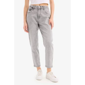 Defacto D7947 Gri Lina Comfort Mom Normal Bel Düz Paça Jean Kar Yıkamalı Pantolon