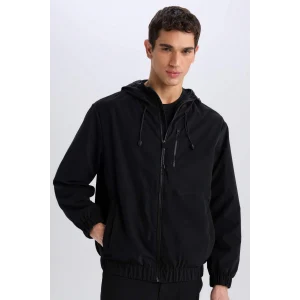 Defacto D7883 Siyah Su İtici Regular Fit Mevsimlik Baharlık Kapüşonlu Fermuarlı Mont