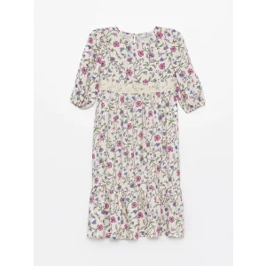 LCW Kids EKRU Bisiklet Yaka Çiçekli Kız Çocuk Elbise