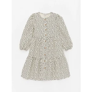 LCW Kids EKRU Bisiklet Yaka Çiçekli Kız Çocuk Elbise