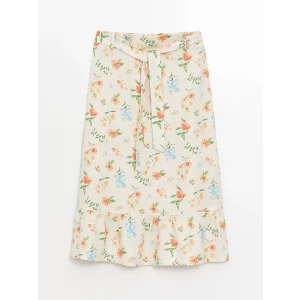 LCW Kids EKRU Beli Lastikli Çiçekli Kız Çocuk Etek