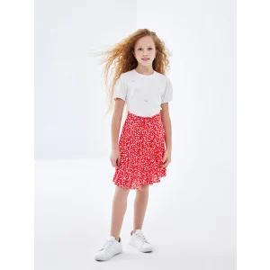 LCW Kids KIRMIZI Beli Lastikli Çiçekli Kız Çocuk Etek