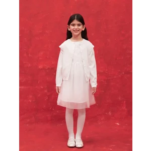 LCW Kids BEYAZ Bisiklet Yaka Uzun Kollu Kız Çocuk Triko Hırka