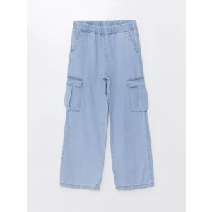 LCW Kids İNDİGO Beli Lastikli Wideleg Kız Çocuk Kargo Jean Pantolon