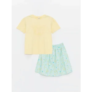 LCW Kids SARI Bisiklet Yaka Kız Çocuk Tişört ve Etek