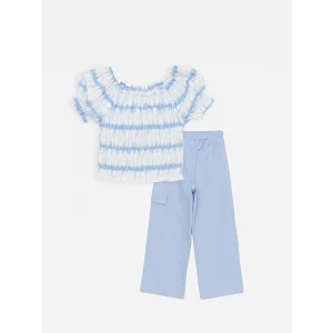 LCW Kids MAVİ Kayık Yaka Kız Çocuk Bluz ve Pantolon