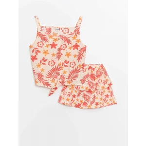 LCW Kids MERCAN Kare Yaka Çiçekli Kız Çocuk Bluz ve Etek