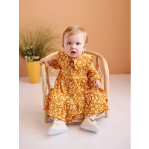 LCW baby SARI Gömlek Yaka Çiçekli Kız Bebek Elbise