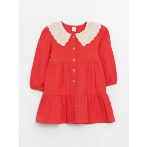 LCW Kids KIRMIZI Bebe Yaka Uzun Kollu Kız Bebek Elbise