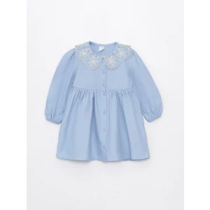 LCW Kids MAVİ Bebe Yaka Uzun Kollu Kız Bebek Elbise