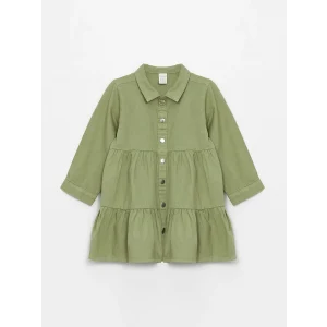 LCW Kids YEŞİL Gömlek Yaka Uzun Kollu Kız Bebek Elbise