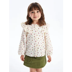 LCW Kids EKRU Bebe Yaka Uzun Kollu Çiçek Desenli Kız Bebek Gömlek