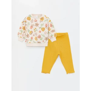 LCW baby EKRU Bisiklet Yaka Uzun Kollu Kız Bebek Sweatshirt ve Tayt 2li Takım