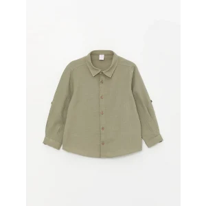 LCW Kids YEŞİL Uzun Kollu Basic Erkek Bebek Gömlek
