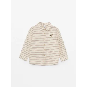 LCW Kids EKRU Uzun Kollu Çizgili Erkek Bebek Gömlek