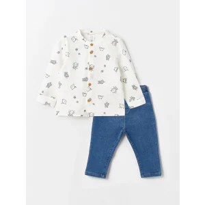 LCW baby BEYAZ Hakim Yaka Uzun Kollu Erkek Bebek Gömlek ve Pantolon 2li Takım